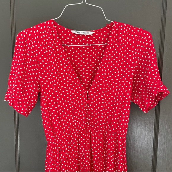 Zara Red Polka Dot Midi Dress - Picture 2 of 5